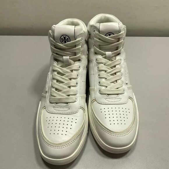 NEW TORY BURCH Womens Clover High Court Sneakers Size 5 Flat Round Toe White - Picture 2 of 6